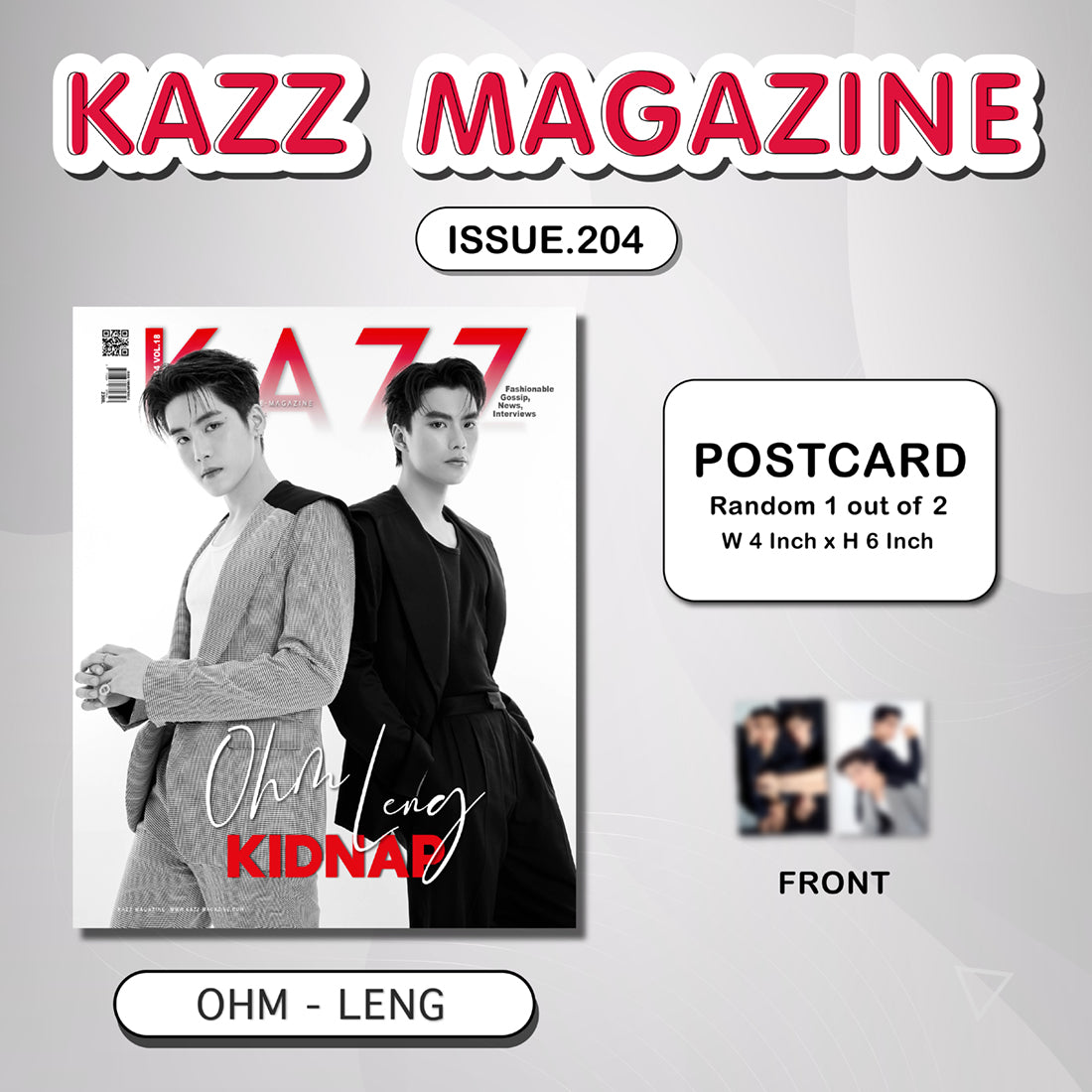 [PRE-ORDER] KAZZ Magazine No.204 ft. KIDNAP Ohm and Leng (OhmLeng) + FREE Postcard Gift